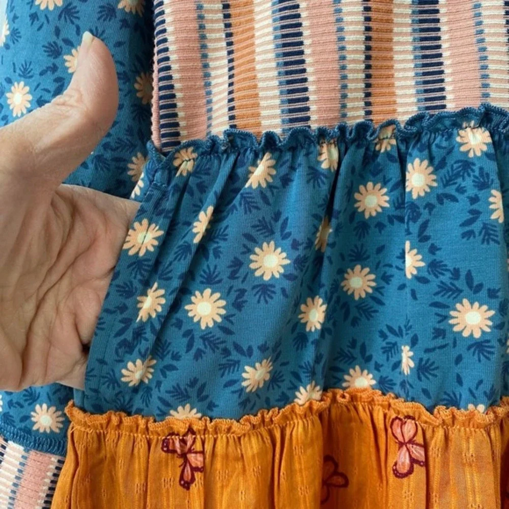 Finding Foxtale Boho Hooded Dress Girls 6 Navy‎ Daisy Whimsical Festival